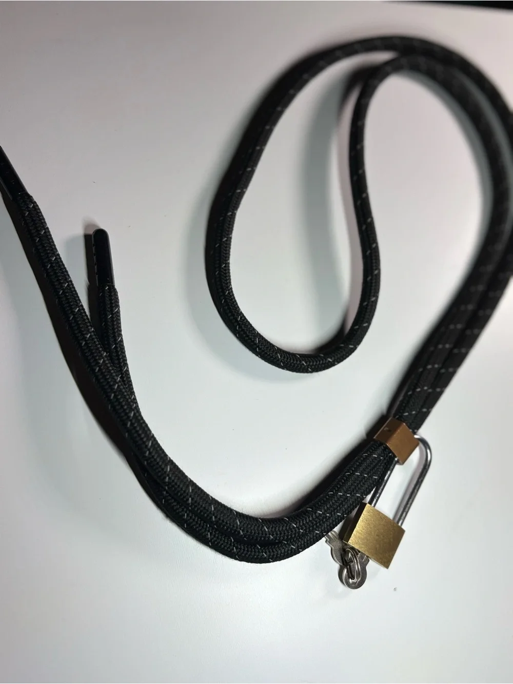 Black Rope Lanyard with Gold Padlock Accent - Men Accessories